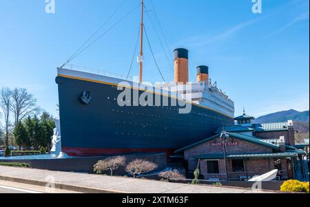 PIGEON FORGE, TN - 12 MAR 2024: Titanic museum tourist attraction is shaped like the famous ship and features recovered artifacts. Stock Photo