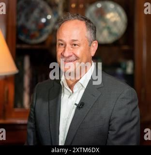 Doug Emof U.S. second gentleman Doug Emhoff gestures as he speaks during the 42nd ...