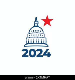 Voting 2024 Icon - Vote, Government, and Patriotic Symbolism and Colors Stock Vector