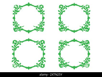 Elegant Vintage Floral Frame Designs In Green Color As Ornate Vector Collection for Decorative Projects, Logo Design, Card Design, Poster Design, and Stock Vector