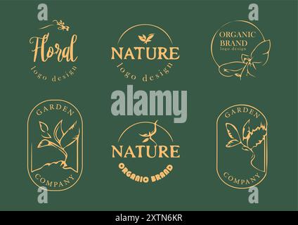 Elegant Nature-Themed Logo Collection Stock Vector