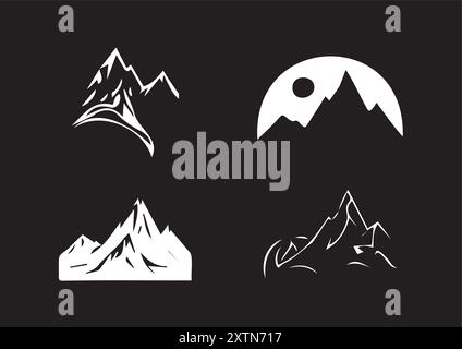 Monochrome Mountain Silhouettes: A Set of Four Peaks Stock Vector