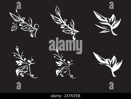 Elegant Monochrome Botanical Illustrations Collection Stock Vector
