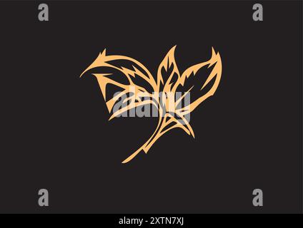 Elegant Golden Leafs Silhouette on a Black Background Stock Vector