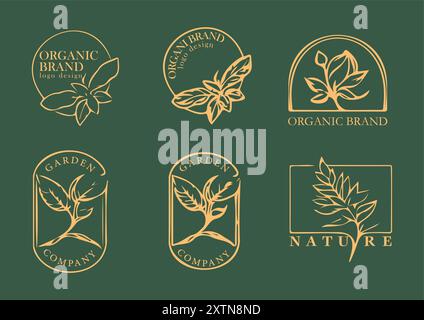 Organic and Nature-Inspired Logo Collection in Golden Tones Stock Vector