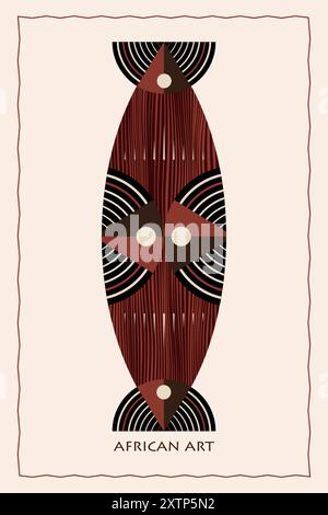 African shield wooden, traditional board with ethnic tribal ornament, cartoon style isolated on white background. Decorated with Afro art, ethnic Stock Vector