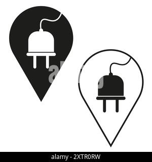 Electric plug icons. Black and white pointer symbols. Minimalist vector art. Stock Vector