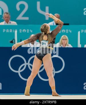 Paris, Ile de France, France. 1st Aug, 2024. ELSABETH BLACK (CAN) of Canada, competes in the Artistic Gymnastics Women's All-Around Final at the Bercy Arena during the 2024 Paris Summer Olympics in Paris, France. (Credit Image: © Walter Arce/ZUMA Press Wire) EDITORIAL USAGE ONLY! Not for Commercial USAGE! Stock Photo