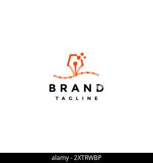 Pen Nib With Wave Line And Pixel Digital Icon. Wavy Lines With Nib On Top And Accented Digital Pixels. Stock Vector