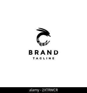 Rabbit Shaped Letter C Symbol. Jumping Rabbit Shaped Initial Letter C Logo Design. Stock Vector