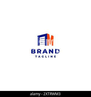 Storage Door and Initial Letter M Logo Design. Initial Letter M Next to Self Storage Door Logo Design Icon. Stock Vector