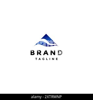 Minimalist River Mountains Logo Design. Mountain Symbol With Water Waves Logo Design. Stock Vector