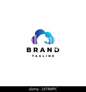 Horse Silhouette Inside Cloud Icon Design. Cloud Icon With Horse Head Silhouette Inside Logo Design. Stock Vector
