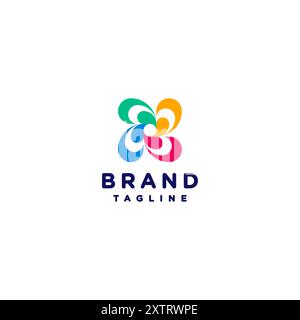 Modern and Colorful Propeller Logo Icon rotating to form a blooming flower. Simple Rotating Propeller Shaped Flower Symbol Design. Stock Vector