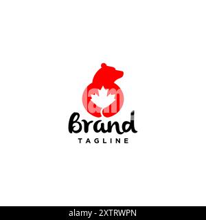 Bear Hugging Maple Leaf Logo Design. Maple Leaf Icon In A Bear's Hug Logo Design. Stock Vector