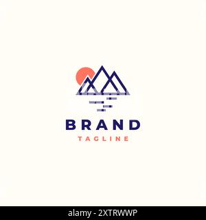 Geometric Mountains Line Logo Design. Three Triangles Icon Forming Mountains Symbol Logo Design. Stock Vector