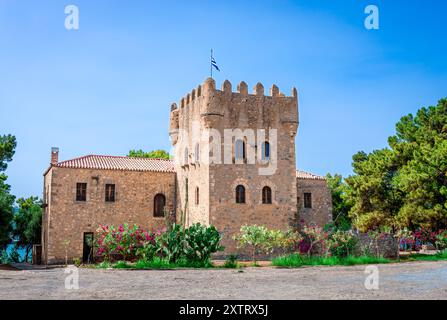 Tzannetakis tower, a magnificent traditional fortified mansion that was built in 1829 and now it houses a small museum to retrace the history of Mani. Stock Photo