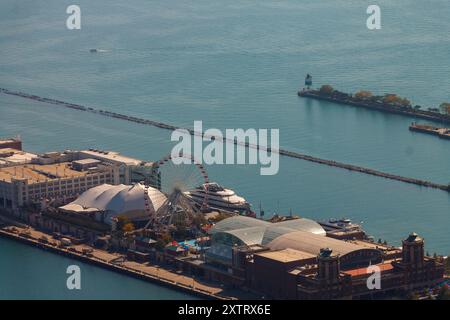 The Navy Pier and the Michigan Lake in Chicago, Illinois, United States Stock Photo