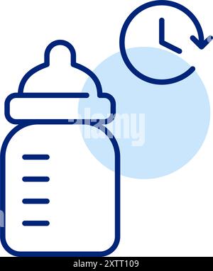 Baby bottle and clock. Infant feeding schedule. Pixel perfect, editable stroke vector icon Stock Vector