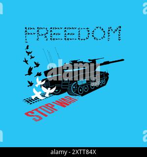 Tank Stop War Freedom Birds and Human life Design Stock Vector