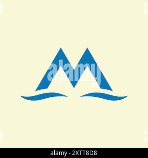 Blue M Letter Wave style Business Logo Stock Vector