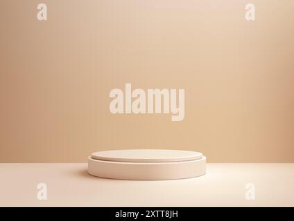 Minimalist 3D Scene Featuring Beige Circular Podium on a Matching Background, Ideal for Product Display, Mockup, and Stylish Showcase Stock Vector