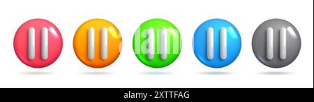 3d realistic sets of pause buttons. Colourful sets of pause buttons for creative designs. 3d Sets of Vector Elements. Stock Vector