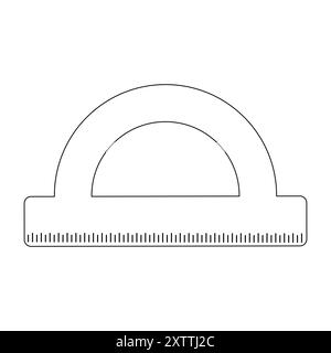 Simple black and white vector illustration of a protractor combined with a ruler, ideal for a back-to-school themed coloring page. Stock Vector