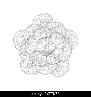 Wireframe of seashells stacked on top of each other in a circle of black lines isolated on white background. Vector illustration. 3D. Stock Vector