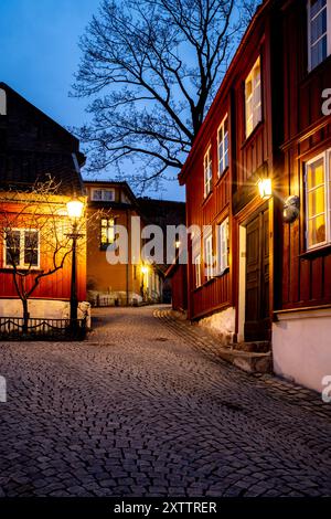 Traditional architecture at twilight in Oslo, Norway Stock Photo