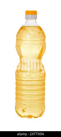 Vegetable or sunflower oil in a plastic bottle isolated on white background. With clipping path Stock Photo
