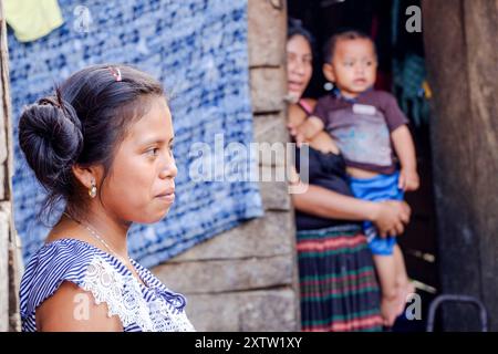 Girls gathered together, Lancetillo-La Parroquia, Zona Reina, Quiche, Guatemala, Central America Stock Photo