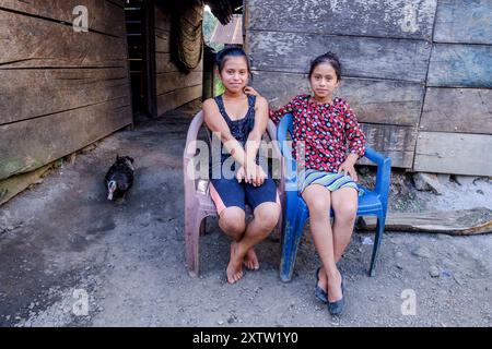 Girls gathered together, Lancetillo-La Parroquia, Zona Reina, Quiche, Guatemala, Central America Stock Photo