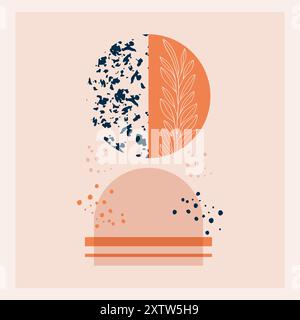 Abstract illustration in brown pastel colors with leaves and arch. Stock Vector