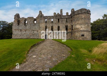 Balvenie Castle is a ruined castle north of Dufftown in the Moray region of Scotland. Stock Photo