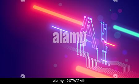 AI letters consist at pcb conductor in isometric. Logo or abbreviation AI in isometric on electronic industry background. Tech banner in hardware deve Stock Vector