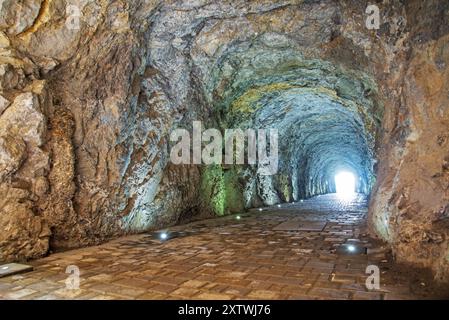 Tunnel to the underground lake 'Proval' ('Sinkhole'). Pyatigorsk, Russia Stock Photo