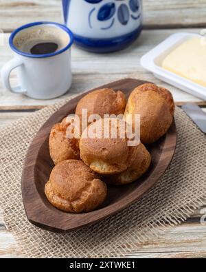 Broa, typical brazilian corn flour bread with coffee. Stock Photo