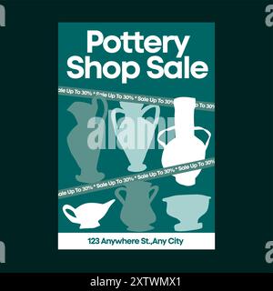 Green and White Pottery Shop Sale Flyer Design Template Stock Vector