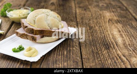 Homemade Meat Loaf on vintage background (selective focus, close-up shot) Stock Photo