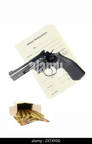 Application for a small firearms licence with revolver, pistol, studio Stock Photo