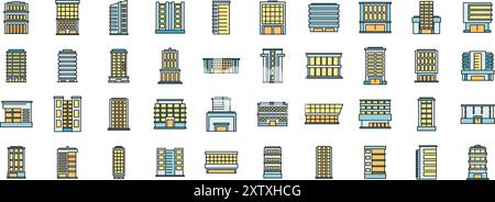 Set of simple icons representing various building types, ideal for projects related to architecture, urban planning, and real estate Stock Vector