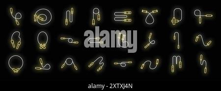 Set of skipping rope neon light icons with different jump rope positions for fitness workout Stock Vector