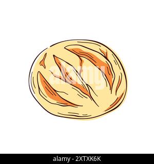 Round Bread logo in line art style. Flat Design for bakery menu. Vector illustration isolated on a white background. Stock Vector