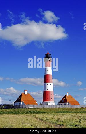 The lighthouse of Westerhever near St. Peter Ording, Westerheversand, Schleswig-Holstein, Federal Republic of Germany, Westerhever, Schleswig-Holstein Stock Photo