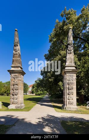 (Â© Sylvio Dittrich +49 1772156417) Merseburg Castle Garden Obelisk Stock Photo