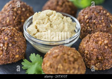 Homemade Falafel (close-up shot, selective focus) on wooden background Stock Photo