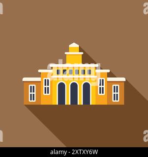 Government building with a clock tower casting a long shadow on the ground Stock Vector