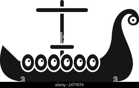 Simple vector icon of a viking boat with oars and a sail, perfect for historical or nautical projects Stock Vector