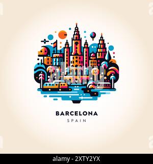 Barcelona Skyline: Colorful Abstract Warm-Toned Vector Illustration Stock Vector